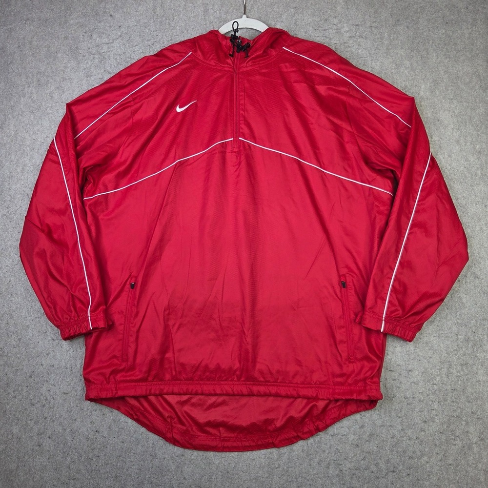 Nike Mens XL Red 1/2 Zip Hooded Windbreaker Pullover Jacket 519854-658